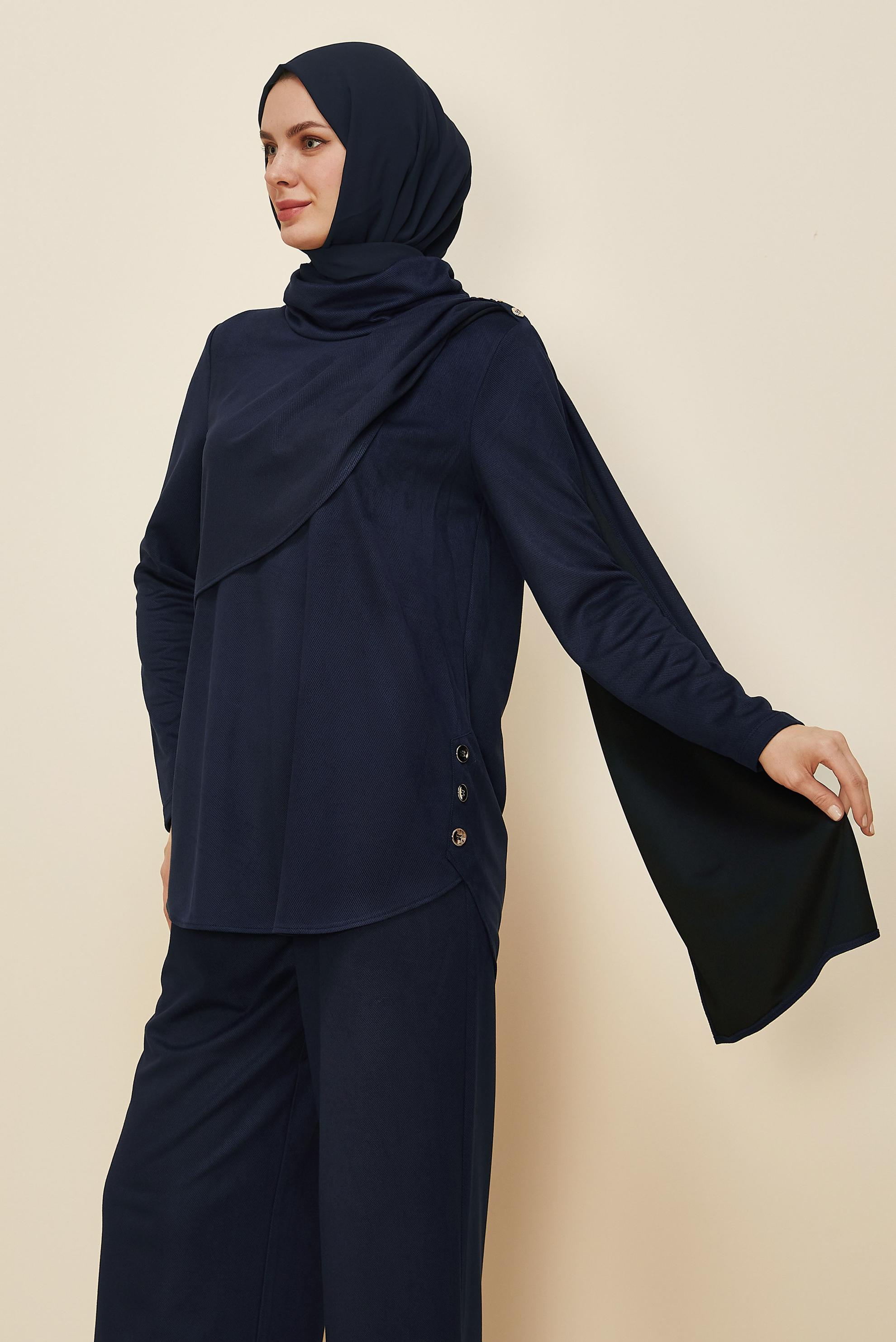 Hijab clothing NAVY BLUE 46066 DİAGONEL SÜET 2 Lİ PANT.TK.38-44 TEK 40