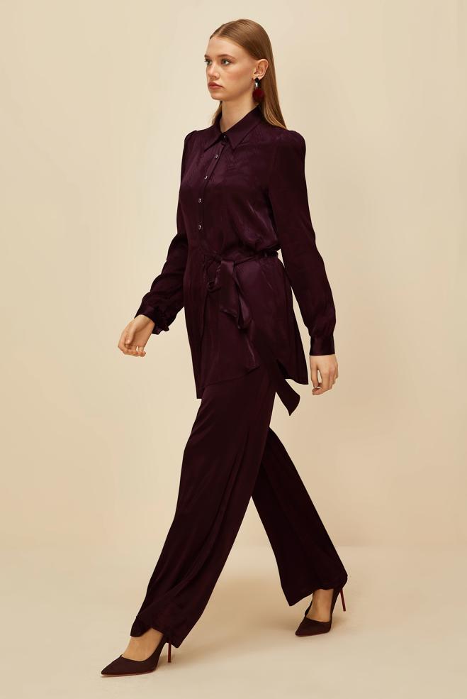 Vêtements hijab ROUGE BORDEAUX COSTUME PANTALON EN SATIN 46075 - ALVİNA