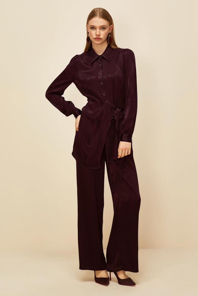 Vêtements hijab ROUGE BORDEAUX COSTUME PANTALON EN SATIN 46075 - ALVİNA