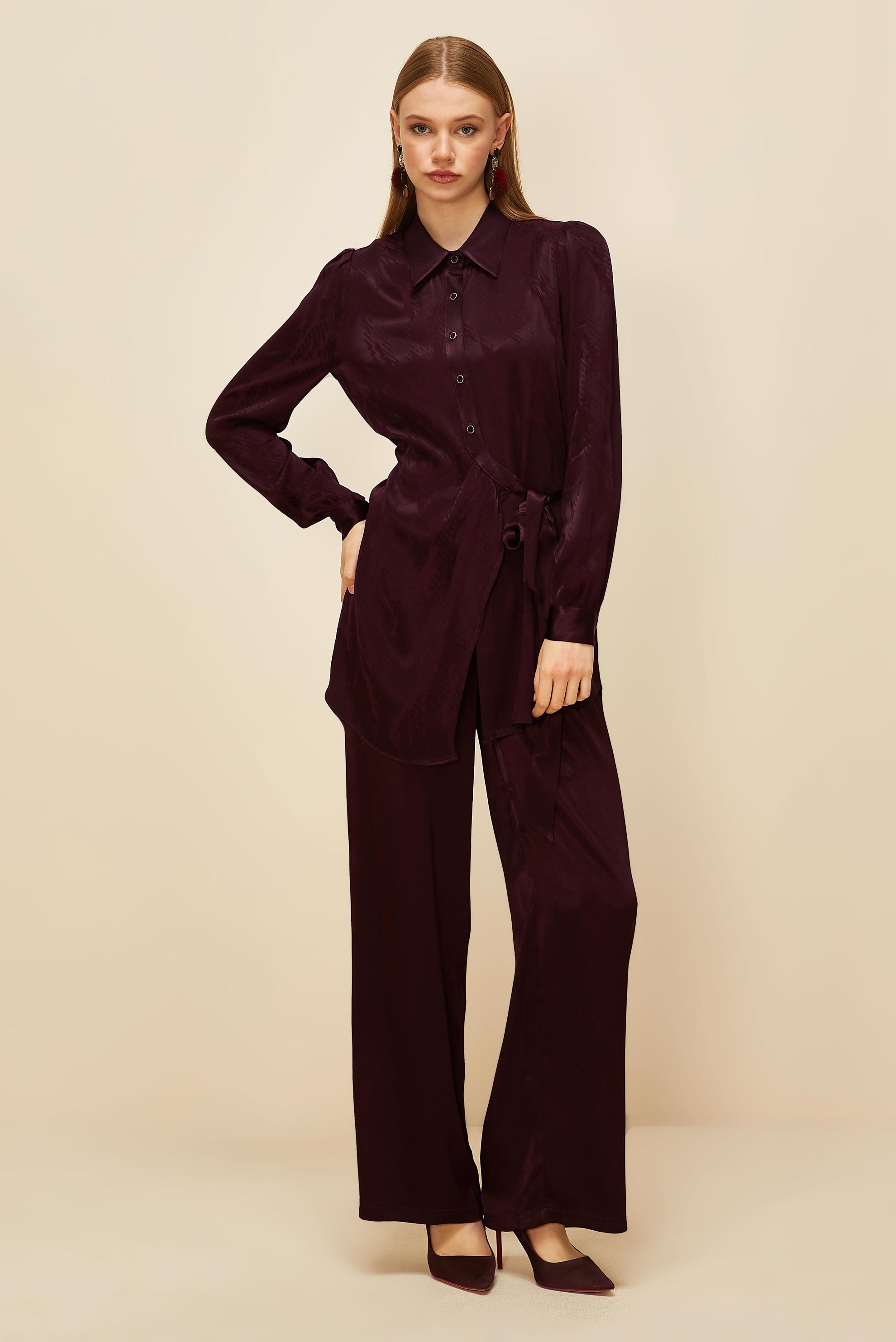 Vêtements hijab ROUGE BORDEAUX COSTUME PANTALON EN SATIN 46075