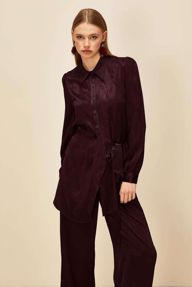 Vêtements hijab ROUGE BORDEAUX COSTUME PANTALON EN SATIN 46075 - ALVİNA