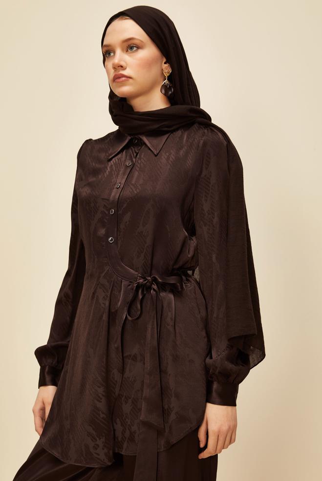 Vêtements hijab BRUN COSTUME PANTALON EN SATIN 46075 - ALVİNA