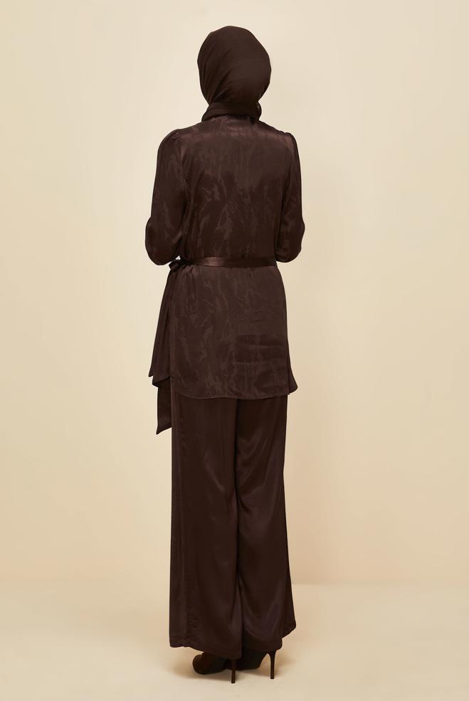 Vêtements hijab BRUN COSTUME PANTALON EN SATIN 46075 - ALVİNA