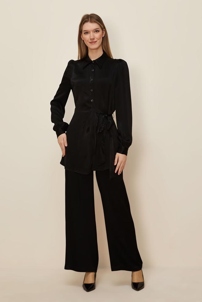 Tesettür giyim SİYAH PANTOLONLU SATEN TAKIM 46075-1 - ALVİNA