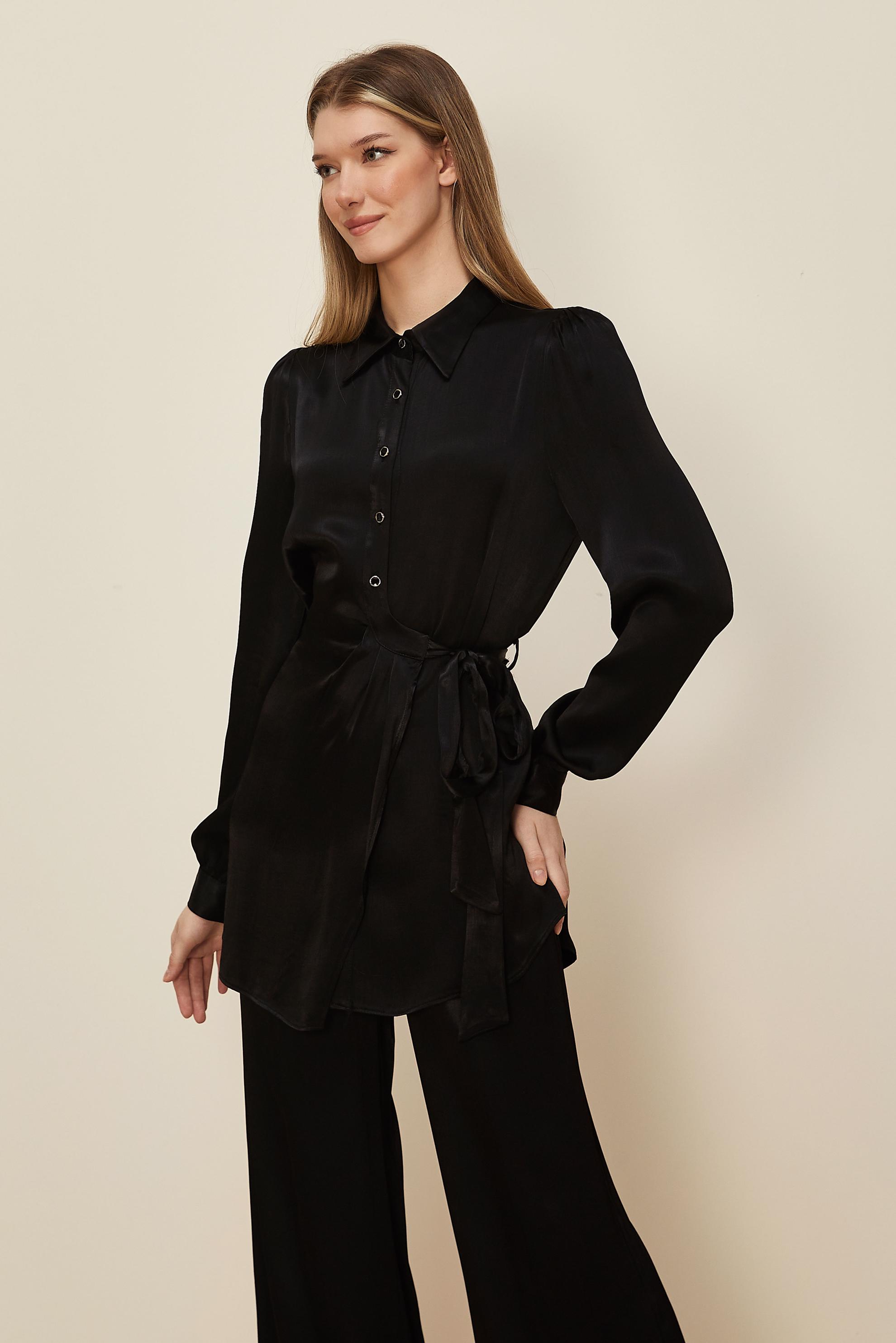 Tesettür giyim SİYAH PANTOLONLU SATEN TAKIM 46075-1