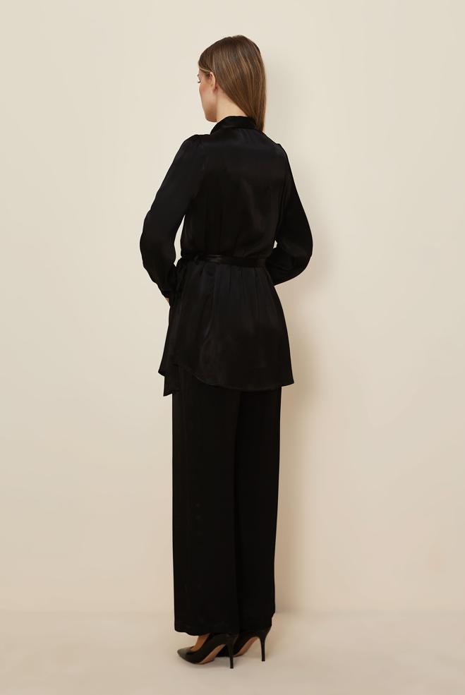 Tesettür giyim SİYAH PANTOLONLU SATEN TAKIM 46075-1 - ALVİNA