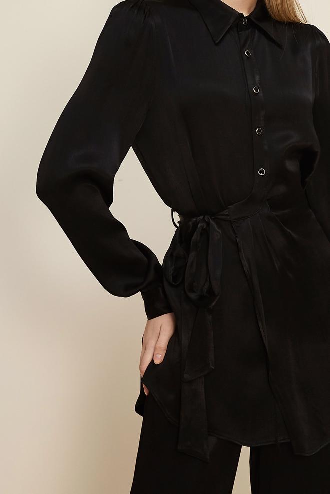 Tesettür giyim SİYAH PANTOLONLU SATEN TAKIM 46075-1 - ALVİNA