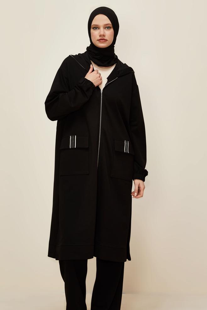 Vêtements hijab NOIR ENSEMBLE DE SURVÊTEMENT AVEC PANTALON 46097 - ALVİNA