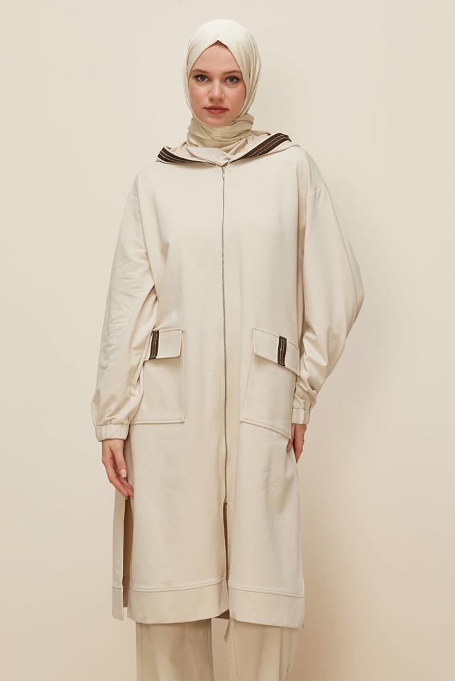 Vêtements hijab BEIGE ENSEMBLE DE SURVÊTEMENT AVEC PANTALON 46097 - ALVİNA