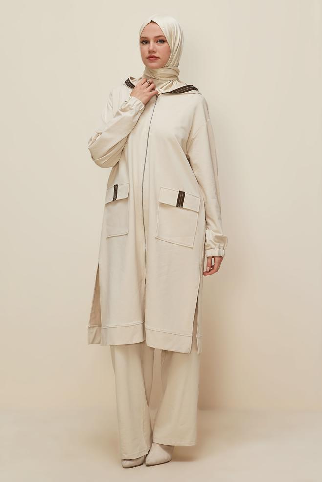Vêtements hijab BEIGE ENSEMBLE DE SURVÊTEMENT AVEC PANTALON 46097 - ALVİNA