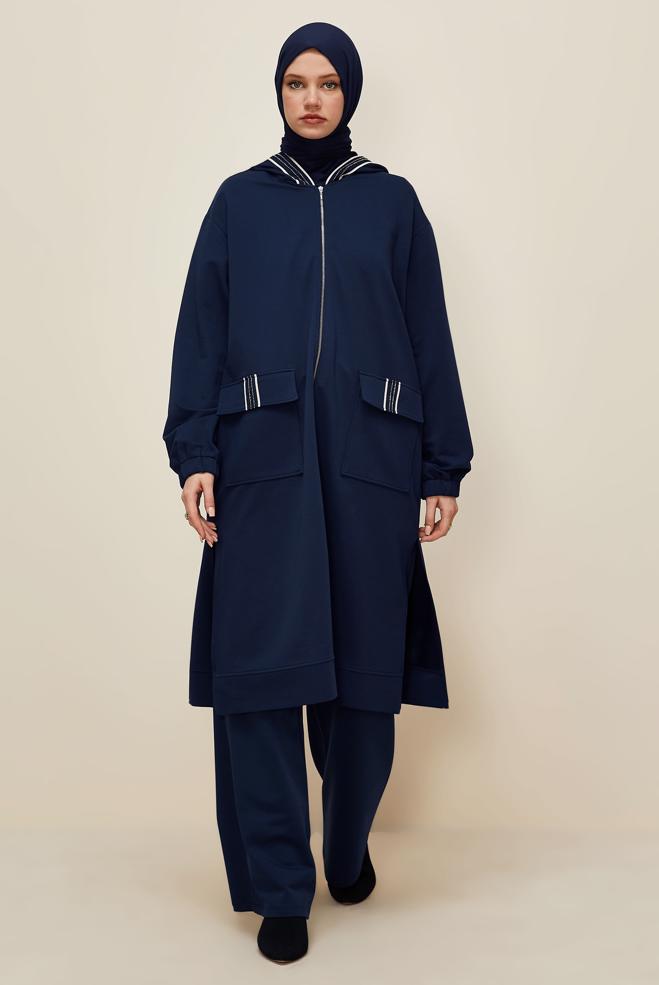 Vêtements hijab BLEU MARINE ENSEMBLE DE SURVÊTEMENT AVEC PANTALON 46097 - ALVİNA