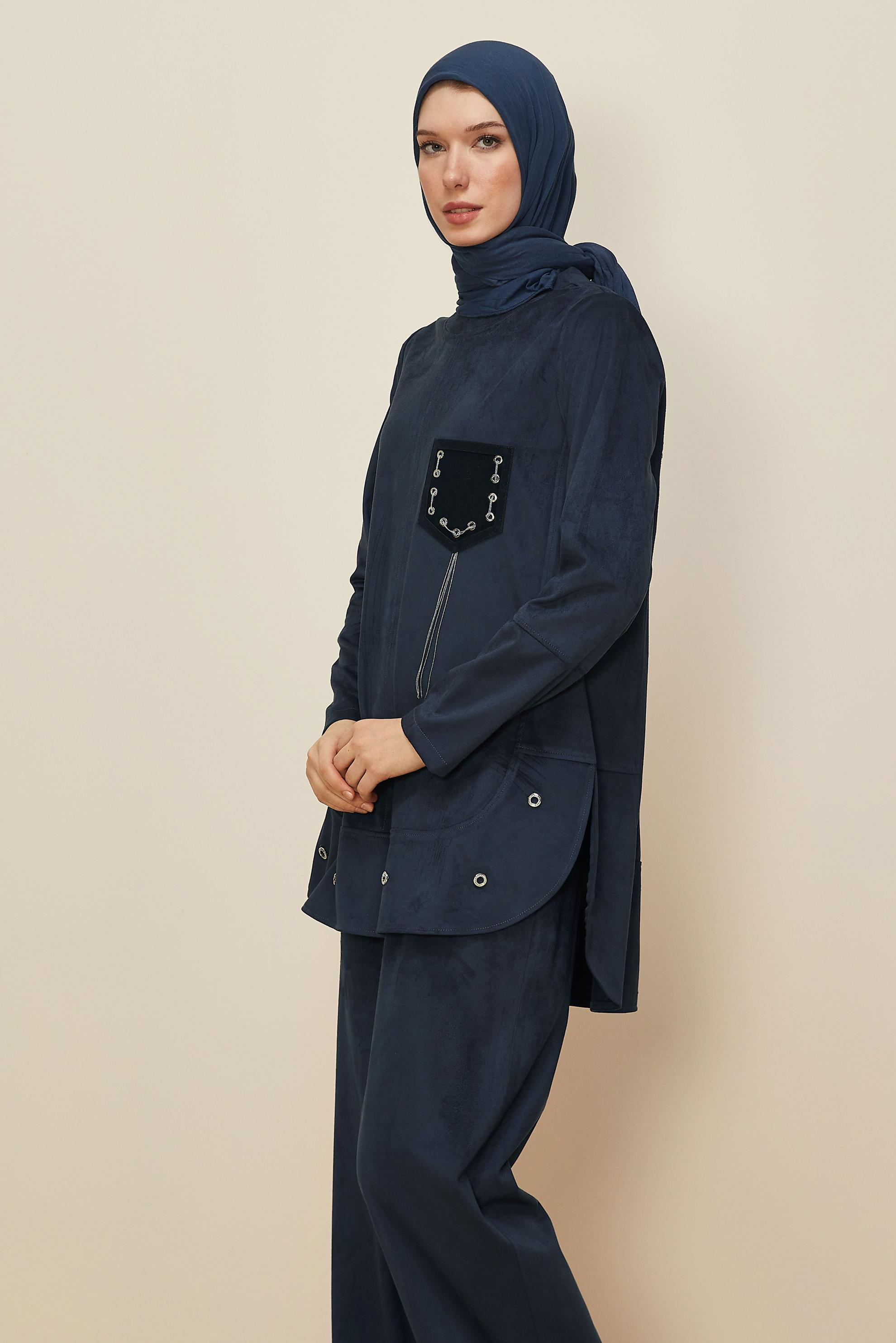 Hijab clothing NAVY BLUE SUEDE PANTSUIT 46119