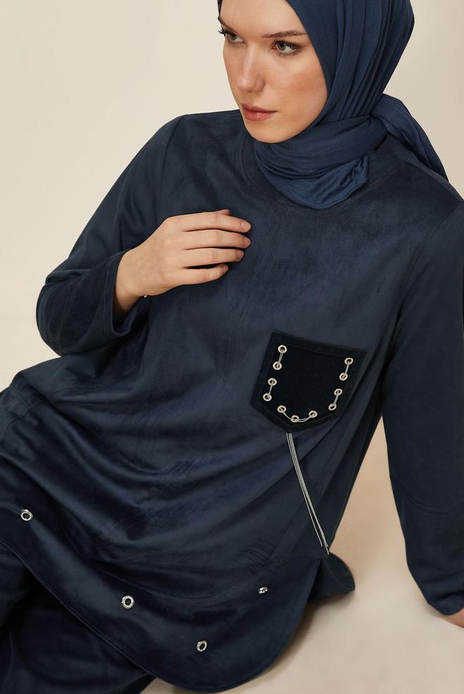 Hijab clothing NAVY BLUE SUEDE PANTSUIT 46119 - ALVİNA