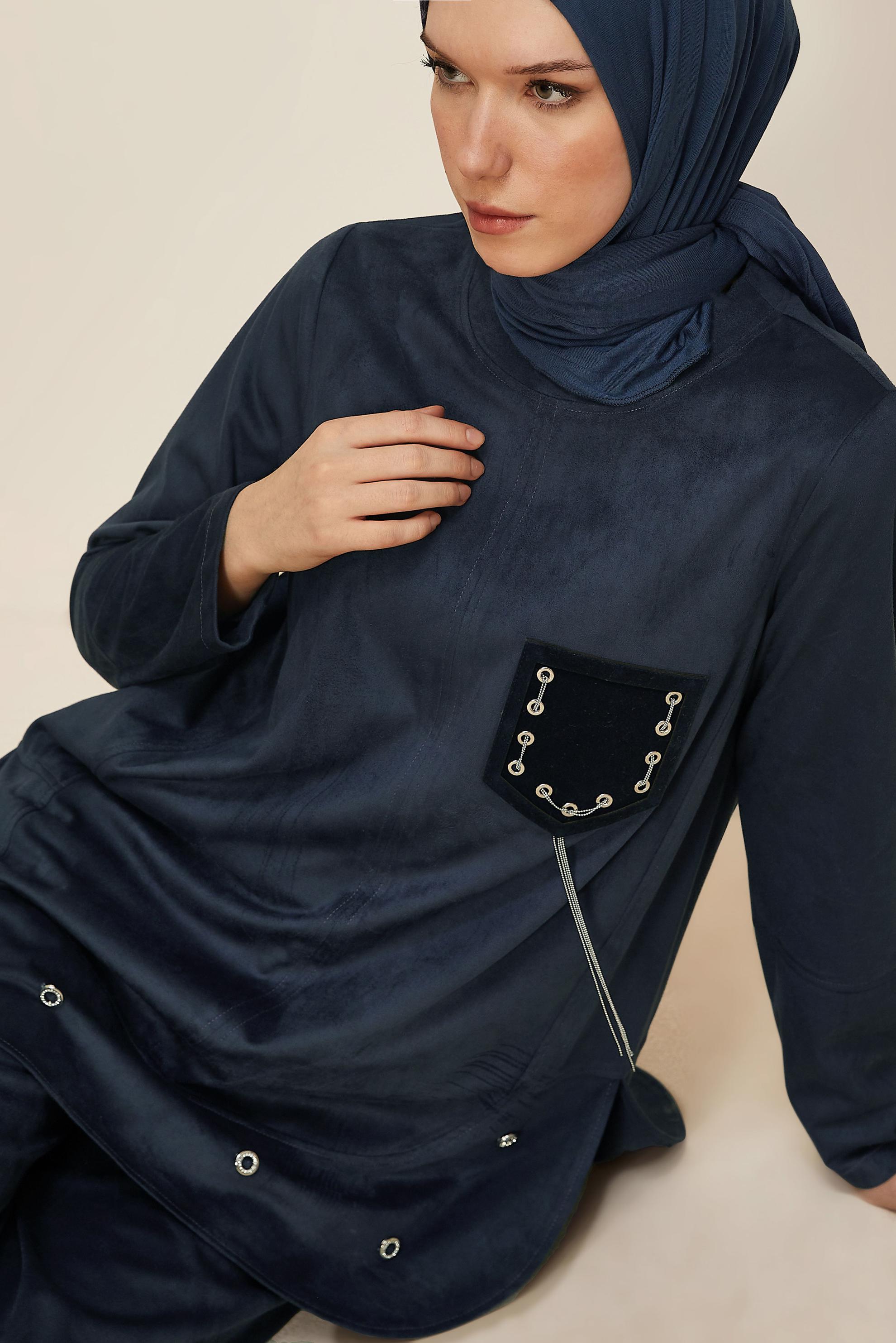 Hijab clothing NAVY BLUE SUEDE PANTSUIT 46119