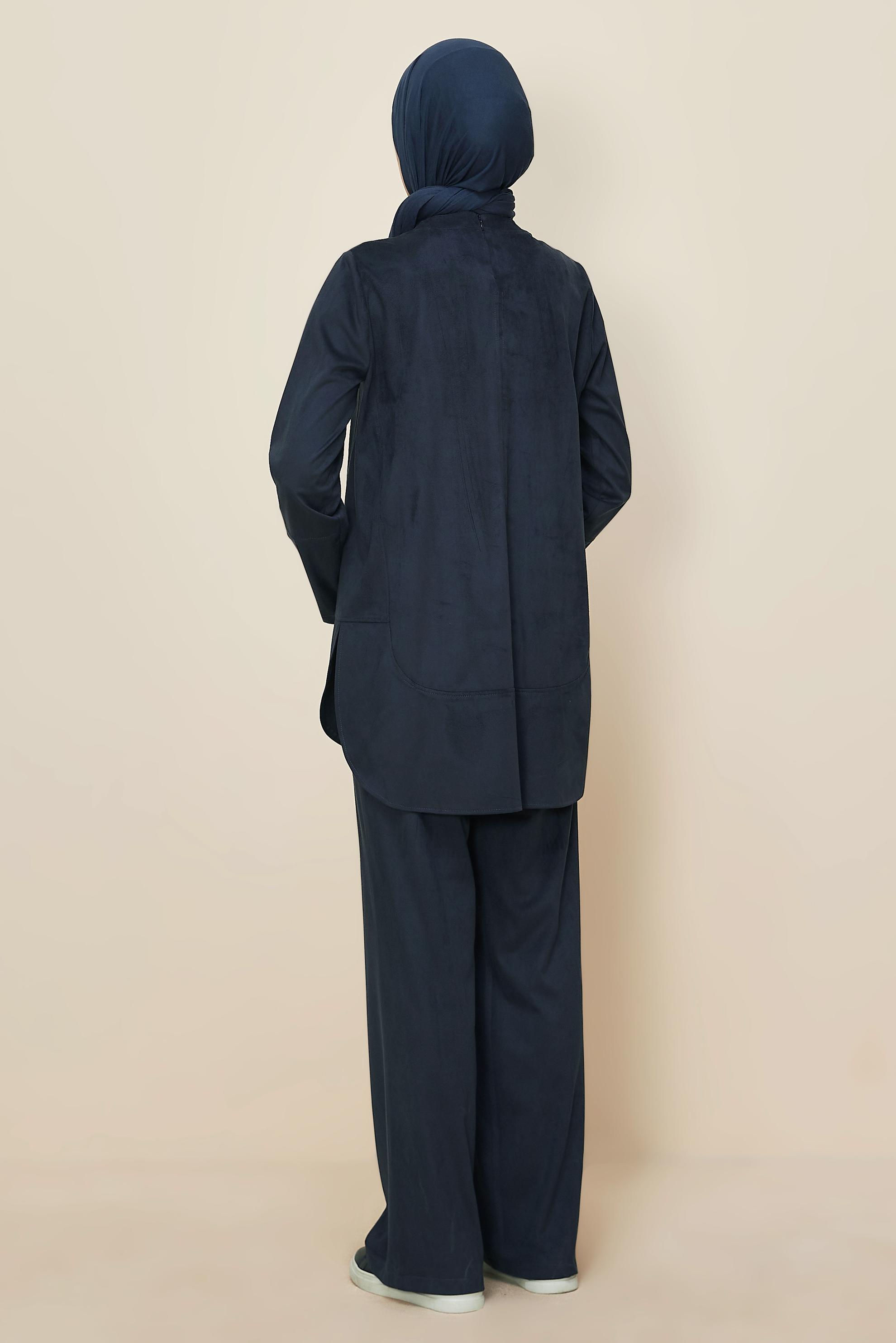 Hijab clothing NAVY BLUE SUEDE PANTSUIT 46119