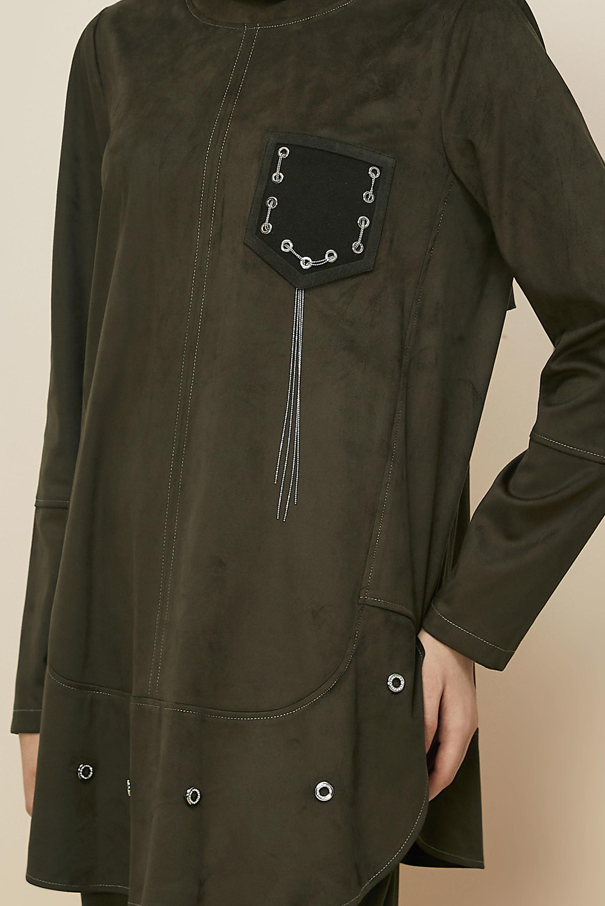 Tesettür giyim HAKİ PANTOLONLU SÜET TAKIM 46119