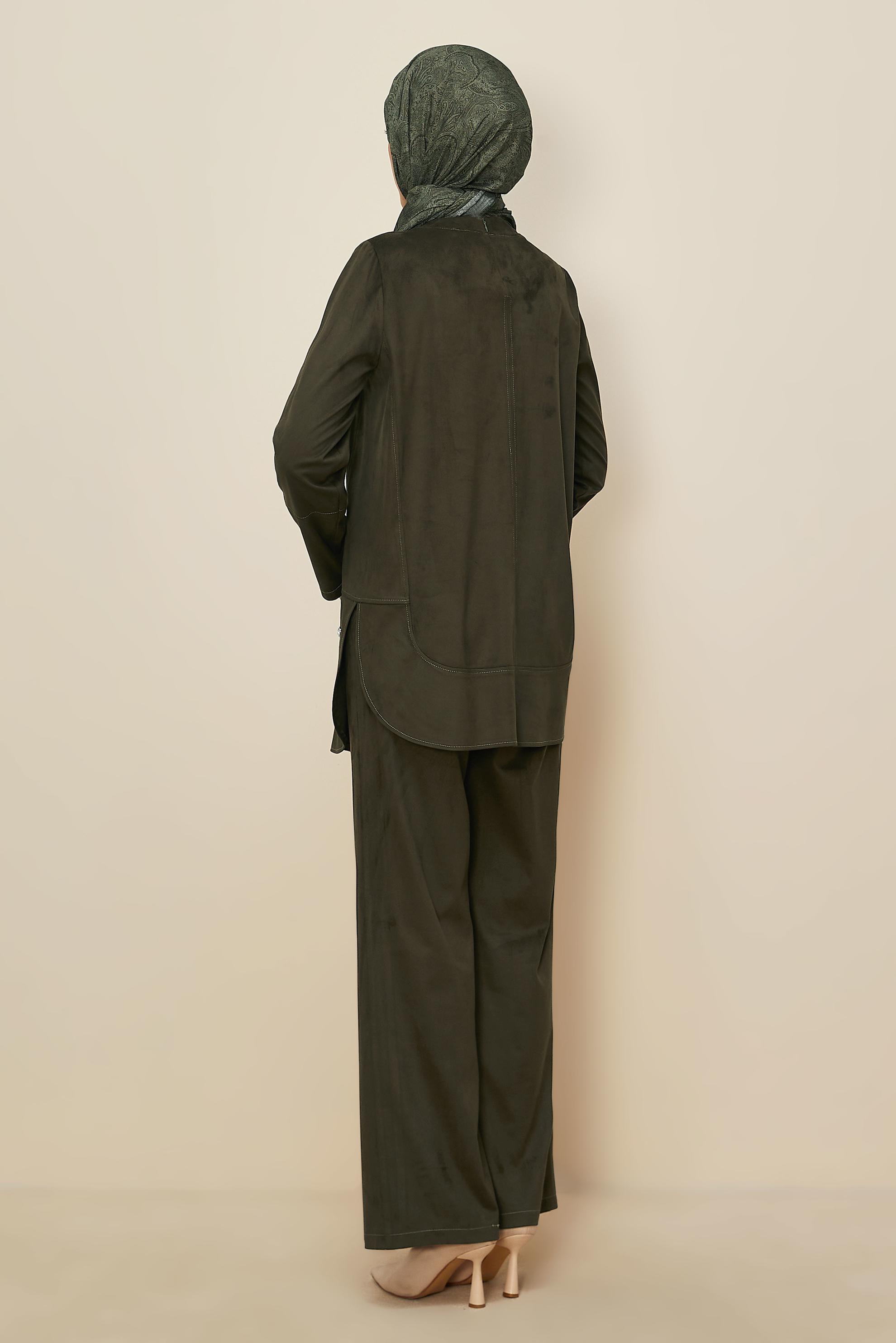 Tesettür giyim HAKİ PANTOLONLU SÜET TAKIM 46119