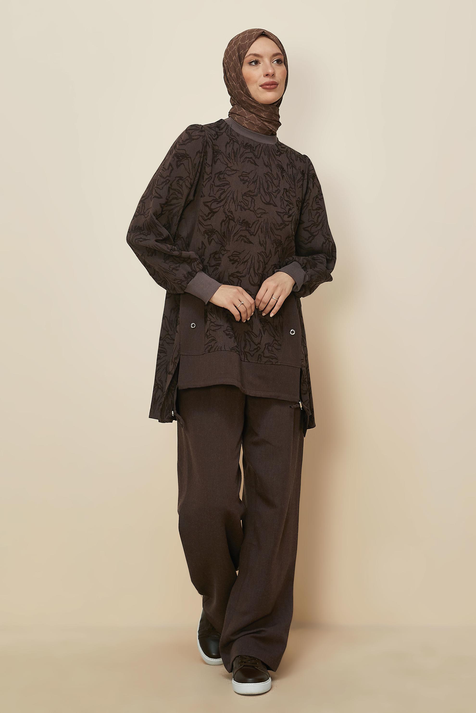 Hijab clothing BROWN JACQUARD PANTSUIT 46120