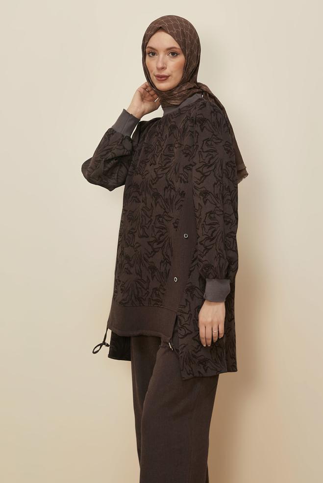 Hijab clothing BROWN JACQUARD PANTSUIT 46120 - ALVİNA