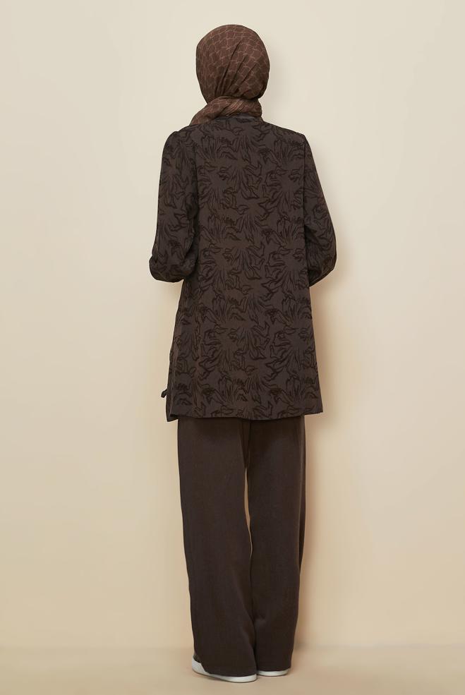 Hijab clothing BROWN JACQUARD PANTSUIT 46120 - ALVİNA