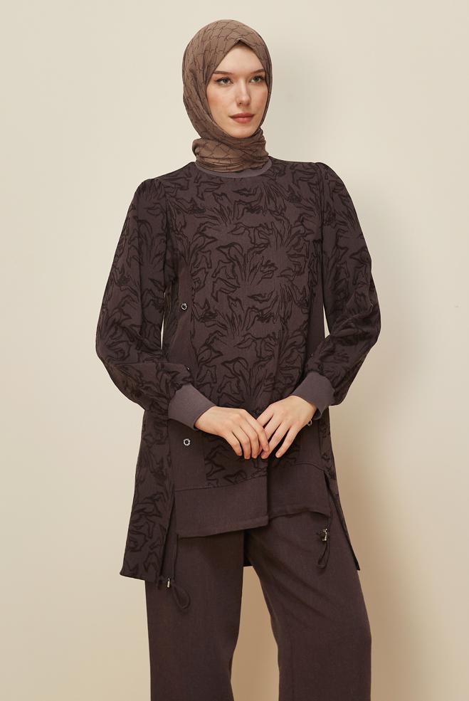 Hijab clothing BROWN LEOPARD PATTERNED PANTSUIT 46127 - ALVİNA