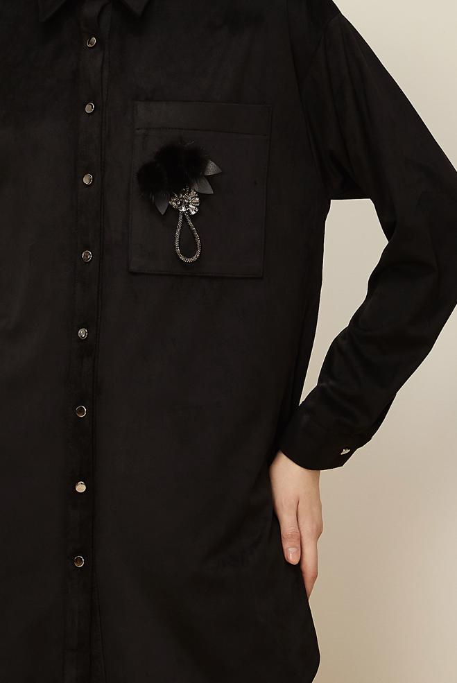 Tesettür giyim SİYAH PANTOLONLU SÜET TAKIM 46130 - ALVİNA