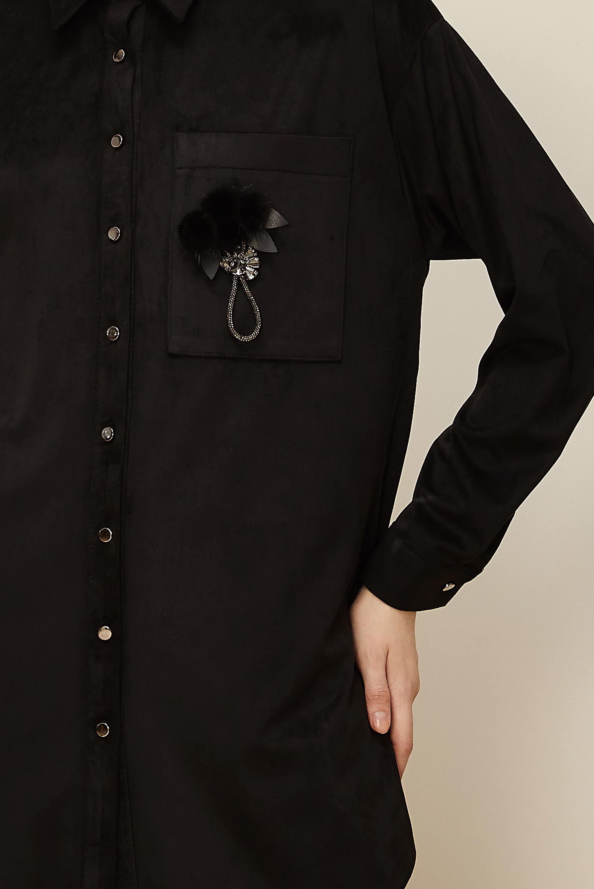 Tesettür giyim SİYAH PANTOLONLU SÜET TAKIM 46130