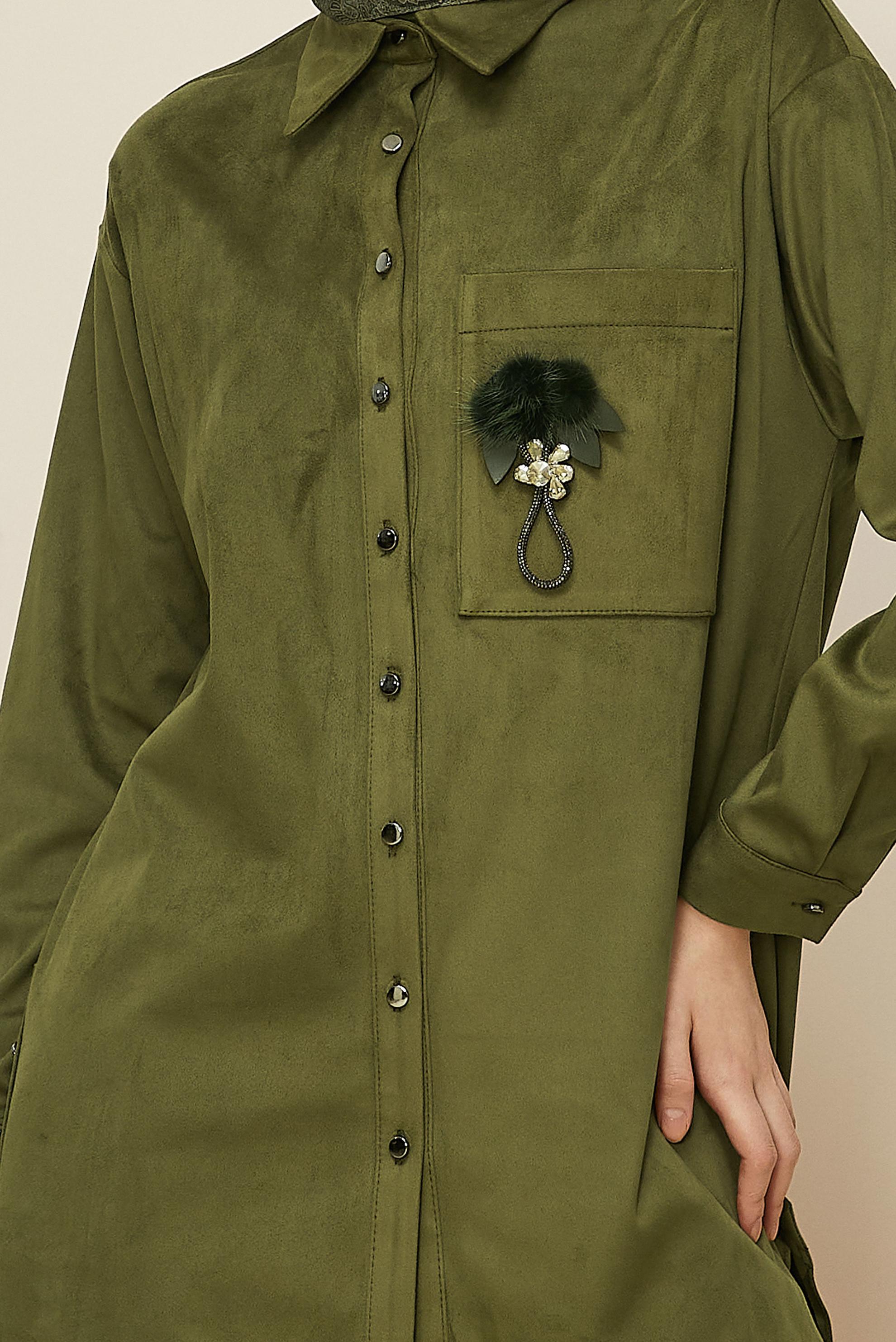 Tesettür giyim HAKİ PANTOLONLU SÜET TAKIM 46130