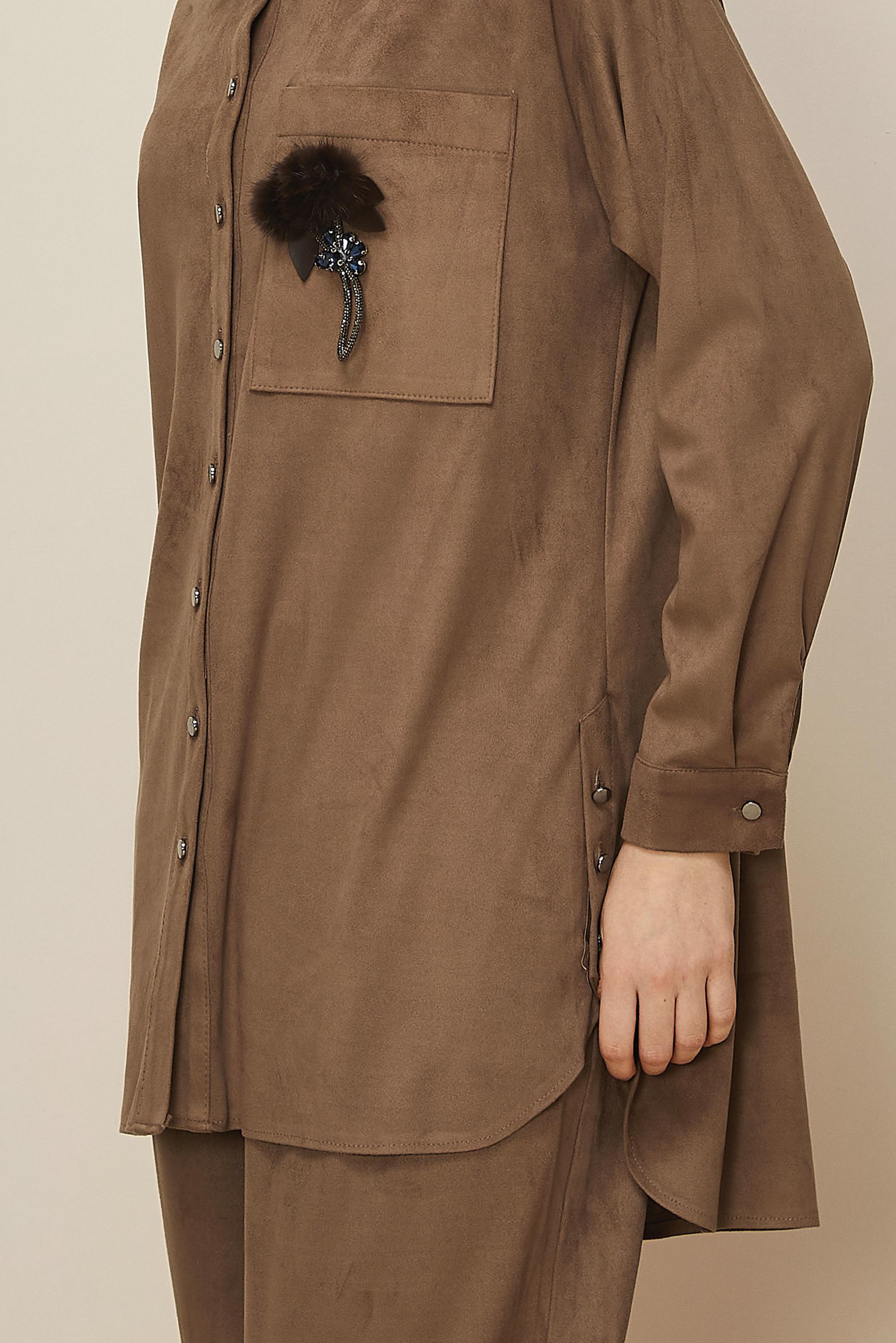 Tesettür giyim VİZON PANTOLONLU SÜET TAKIM 46130