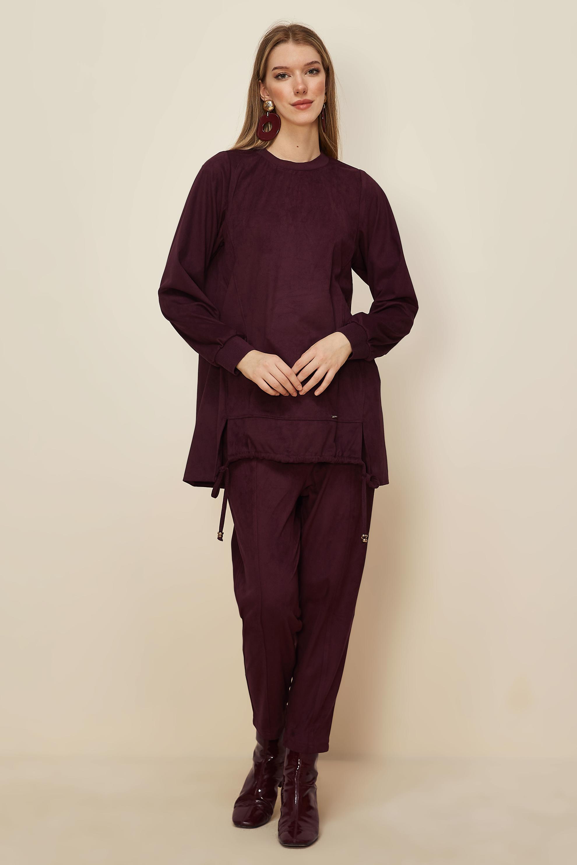 Hijab clothing CLARET RED SUEDE PANTSUIT 46134