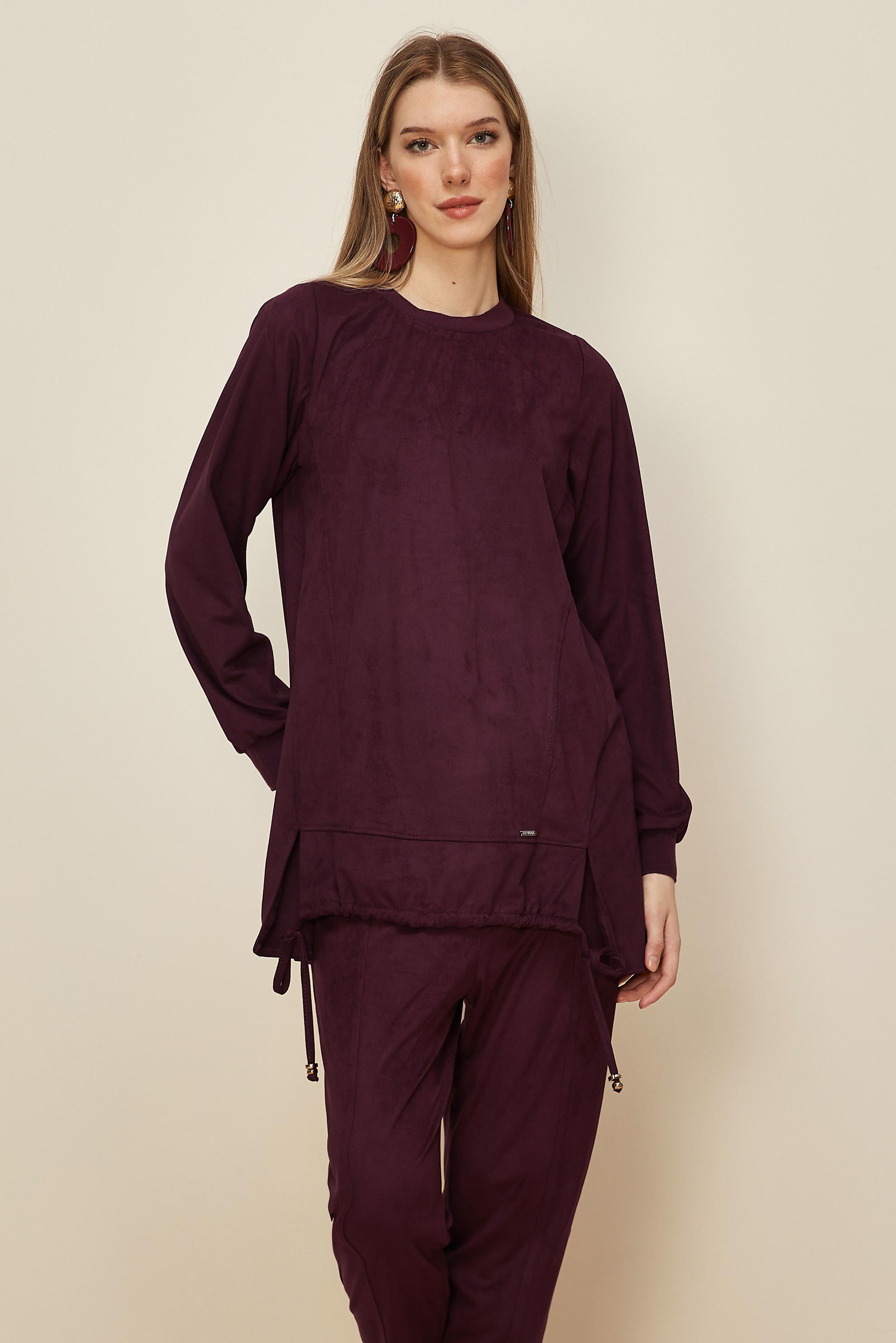 Hijab clothing CLARET RED SUEDE PANTSUIT 46134