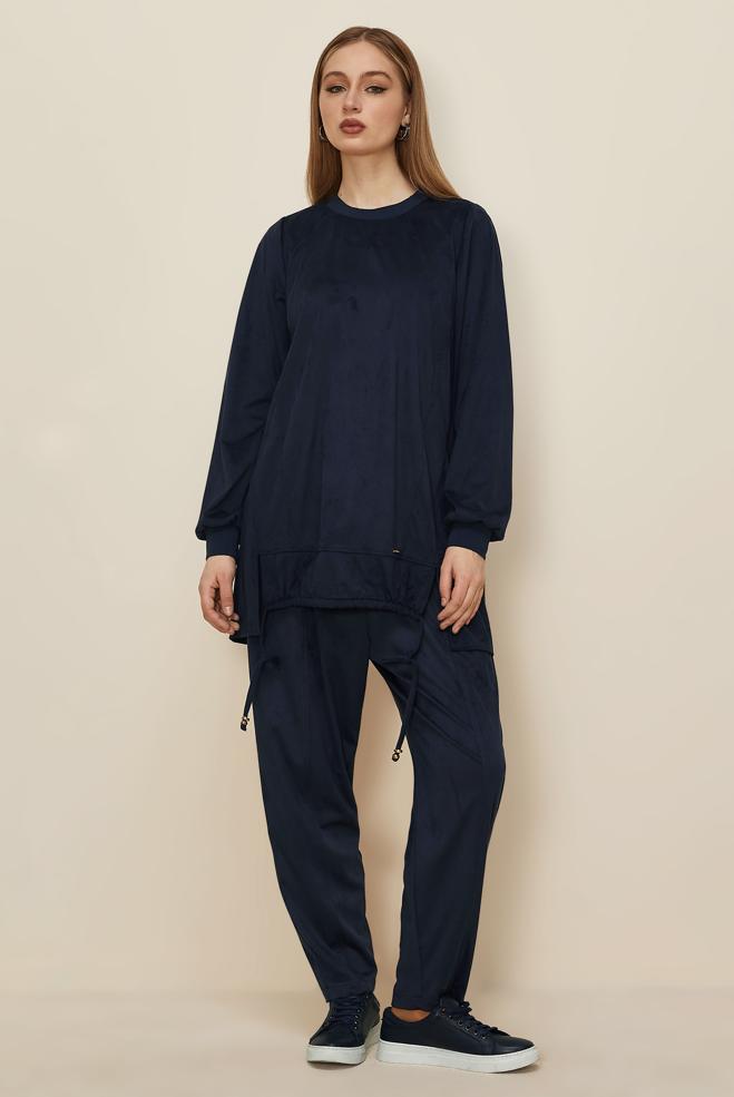 Hijab clothing NAVY BLUE SUEDE PANTSUIT 46134 - ALVİNA
