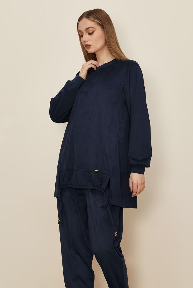 Hijab clothing NAVY BLUE SUEDE PANTSUIT 46134 - ALVİNA