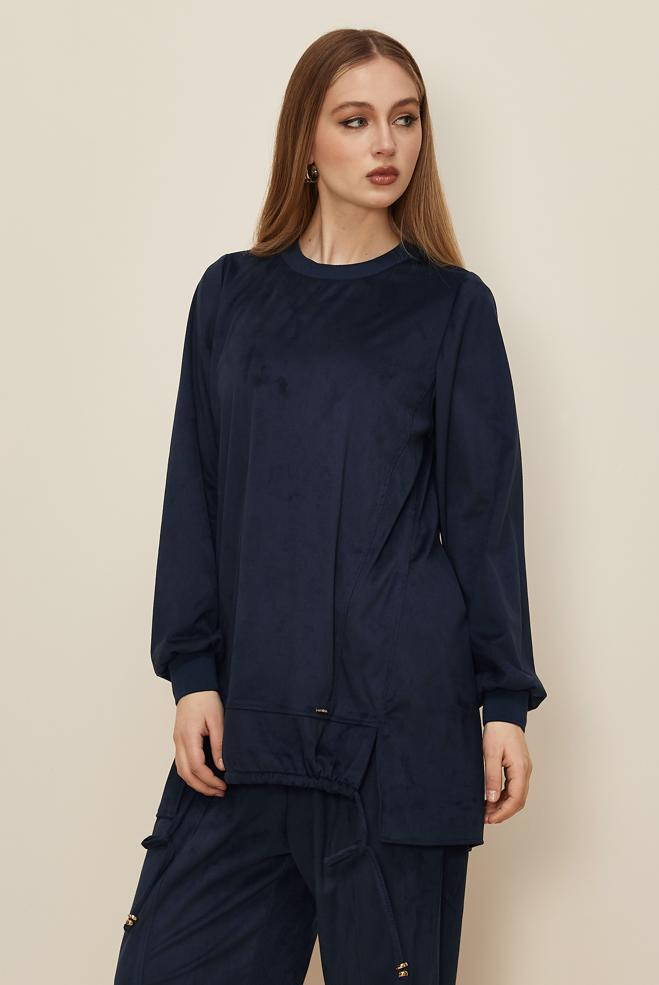 Hijab clothing NAVY BLUE SUEDE PANTSUIT 46134 - ALVİNA