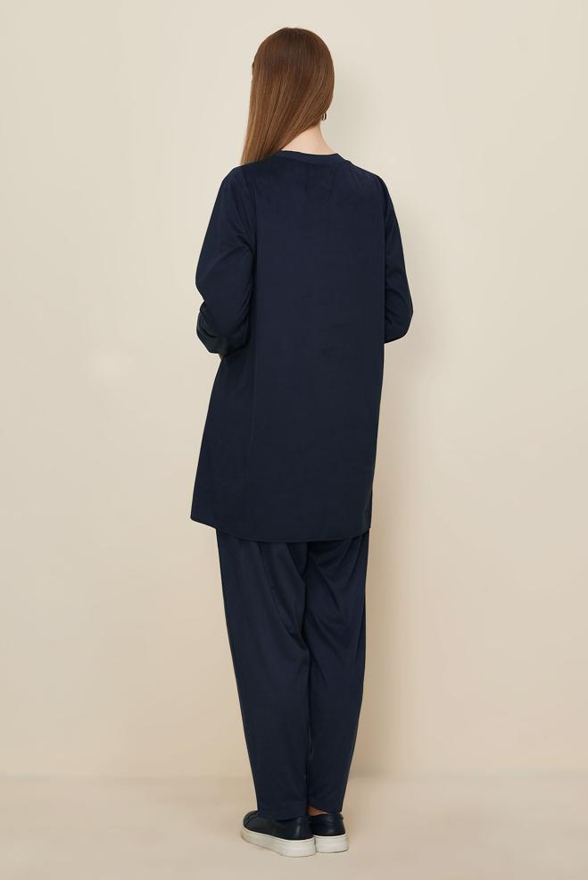 Hijab clothing NAVY BLUE SUEDE PANTSUIT 46134 - ALVİNA