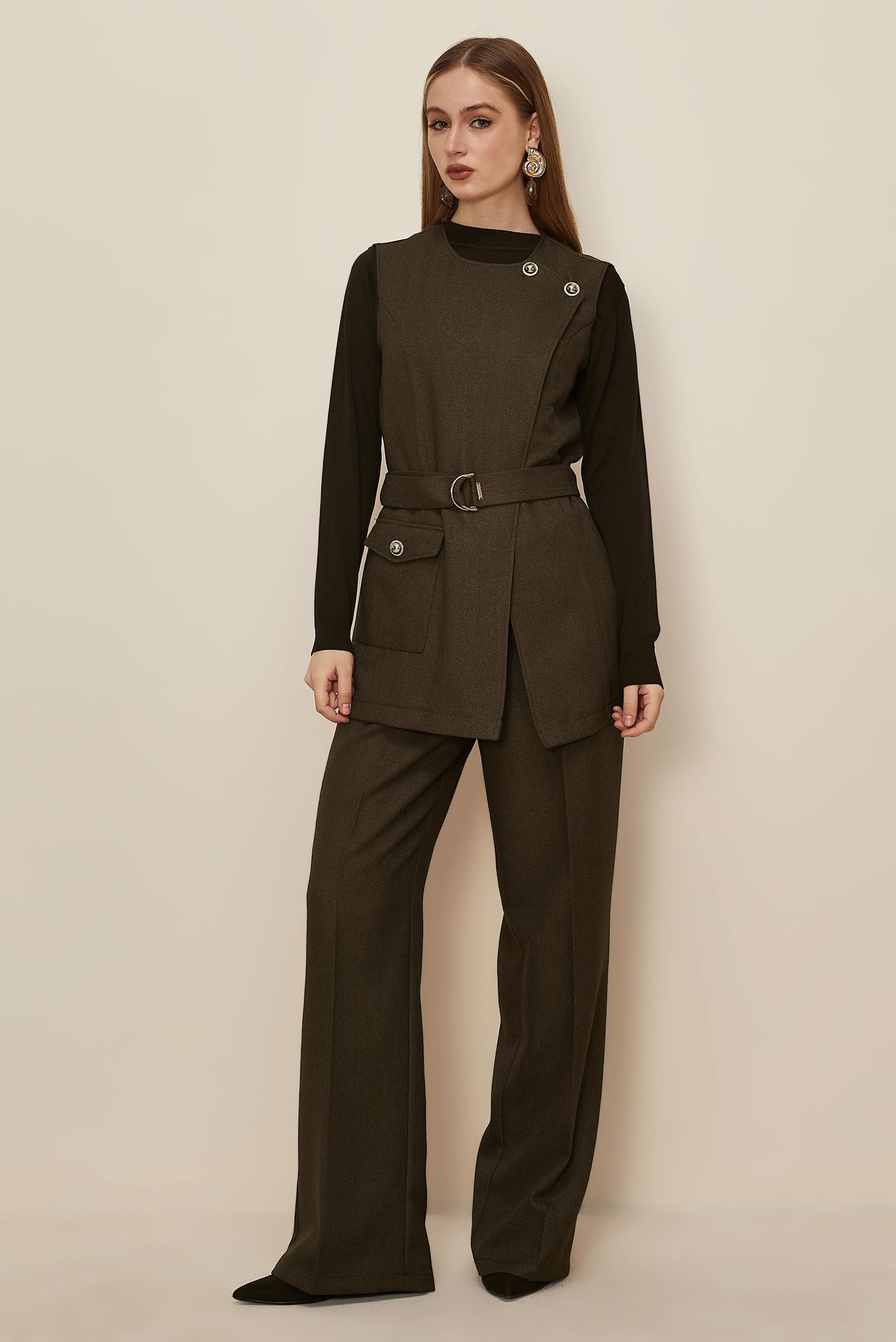 Hijab clothing BROWN BELTED PANTSUIT 46185