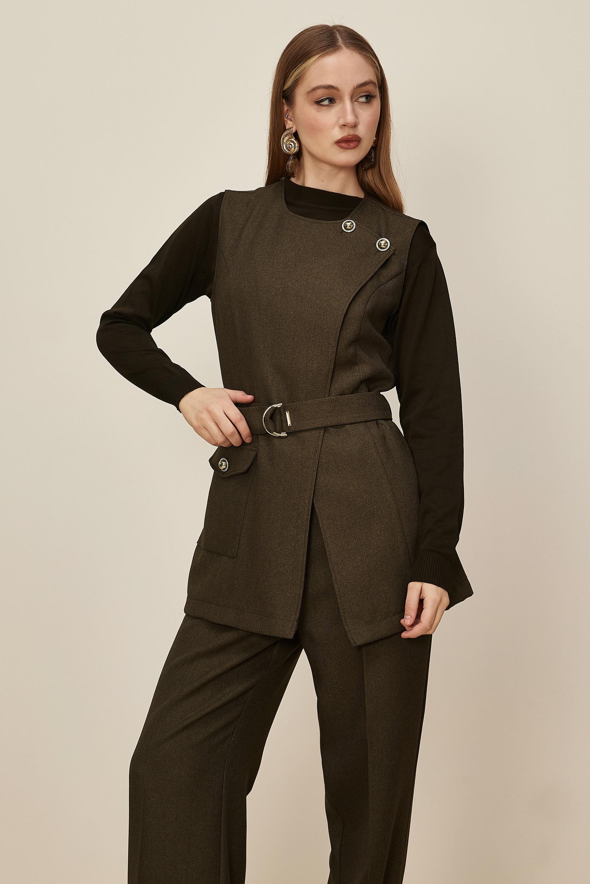 Hijab clothing BROWN BELTED PANTSUIT 46185
