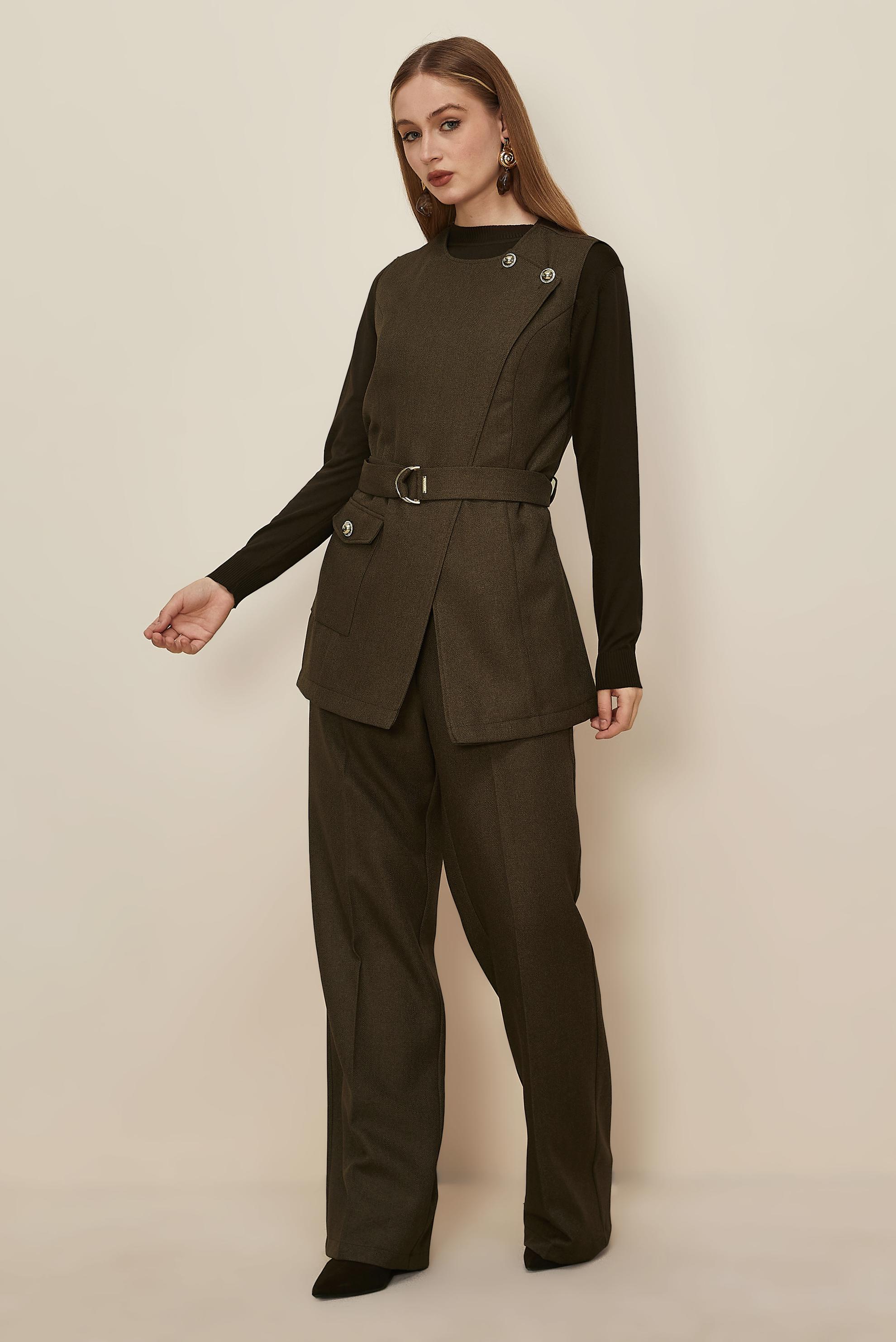 Hijab clothing BROWN BELTED PANTSUIT 46185