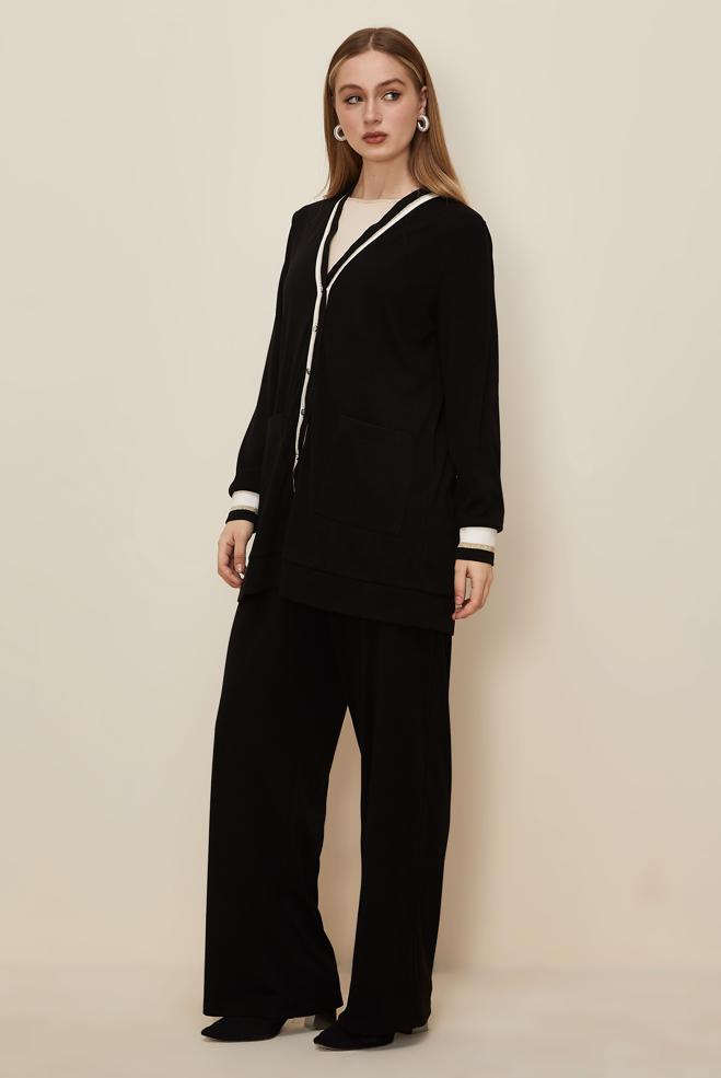 Tesettür giyim SİYAH PANTOLONLU V YAKA TAKIM 46186 - ALVİNA