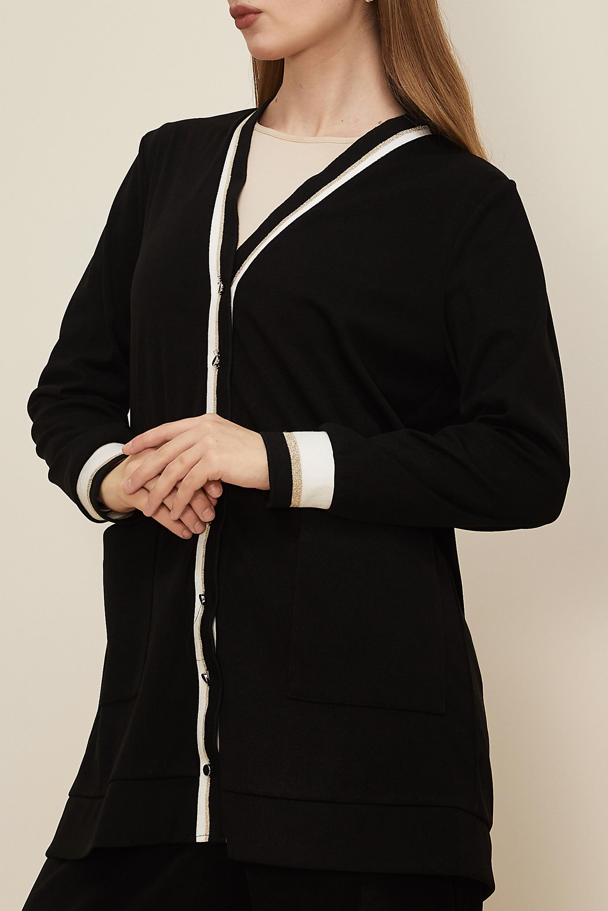 Tesettür giyim SİYAH PANTOLONLU V YAKA TAKIM 46186