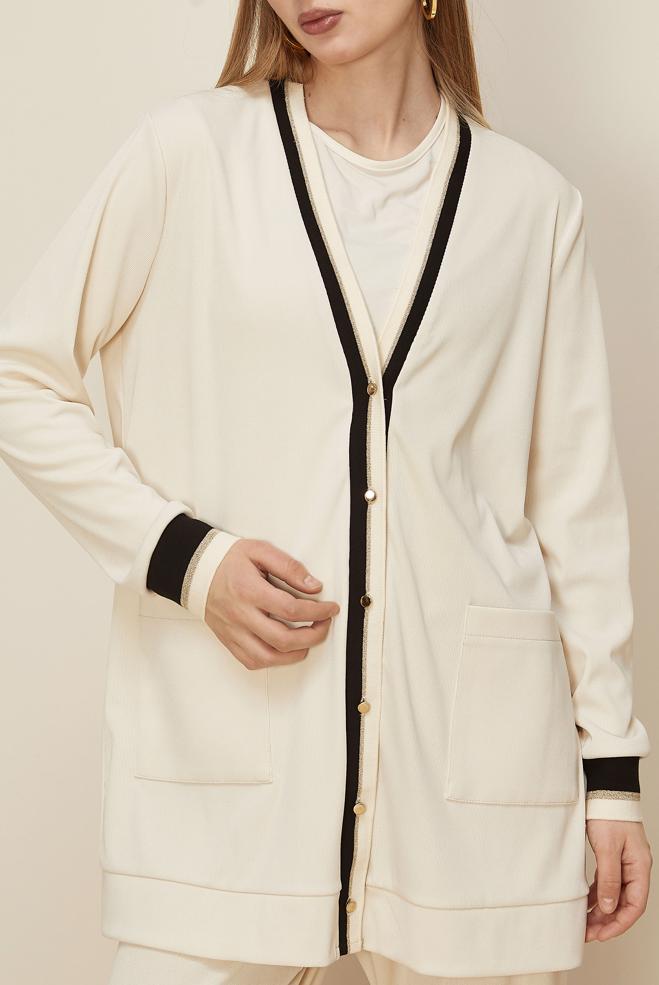 Tesettür giyim BEYAZ PANTOLONLU V YAKA TAKIM 46186 - ALVİNA