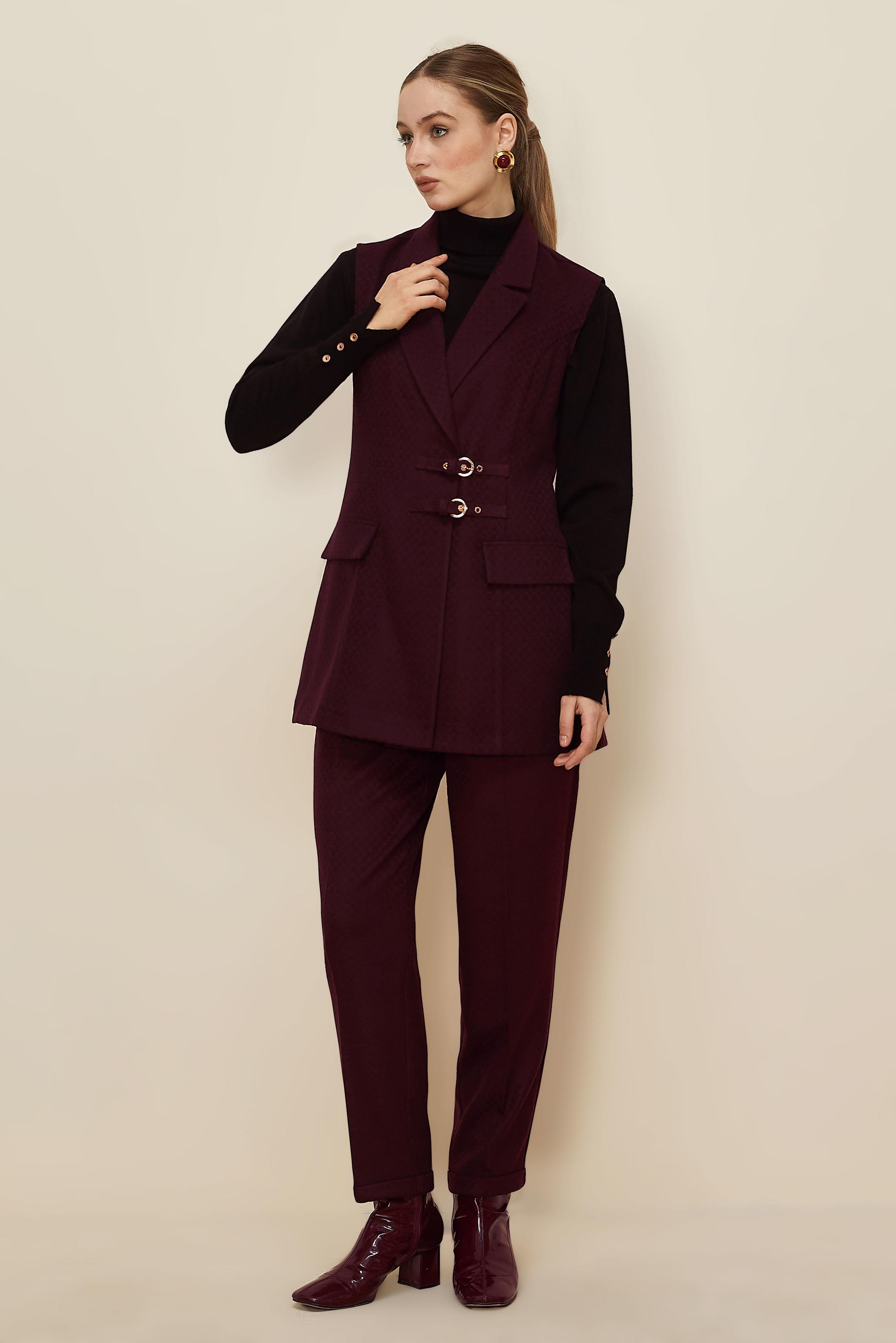 Tesettür giyim MÜRDÜM KRUVAZE YAKA PANTOLONLU TAKIM 46205