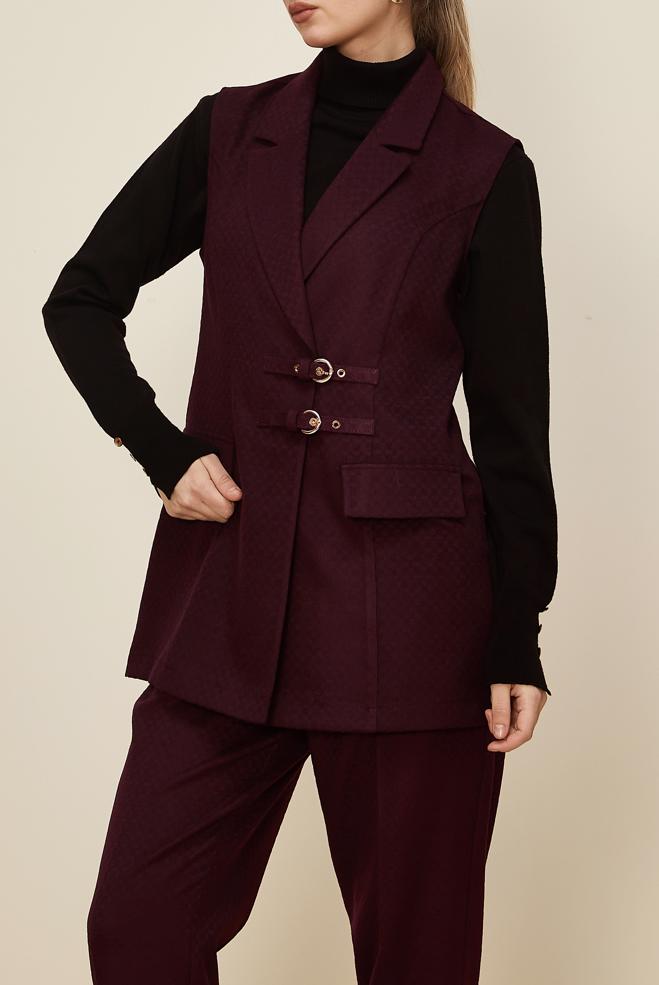 Tesettür giyim MÜRDÜM KRUVAZE YAKA PANTOLONLU TAKIM 46205 - ALVİNA