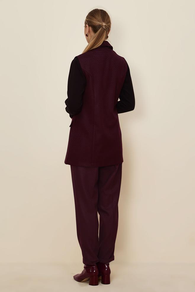 Tesettür giyim MÜRDÜM KRUVAZE YAKA PANTOLONLU TAKIM 46205 - ALVİNA