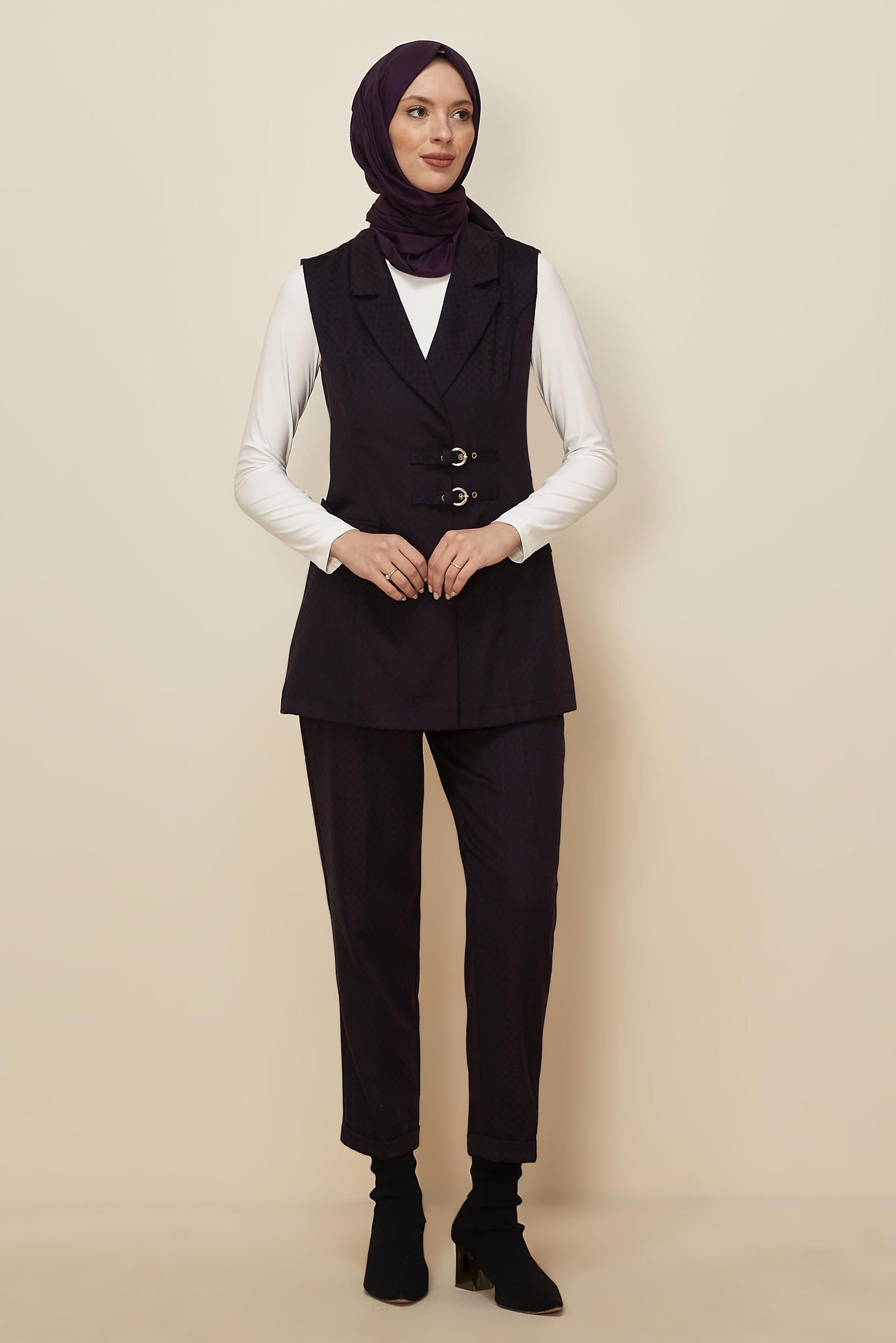 Hijab clothing NAVY BLUE DOUBLE-BREASTED PANTSUIT 46205
