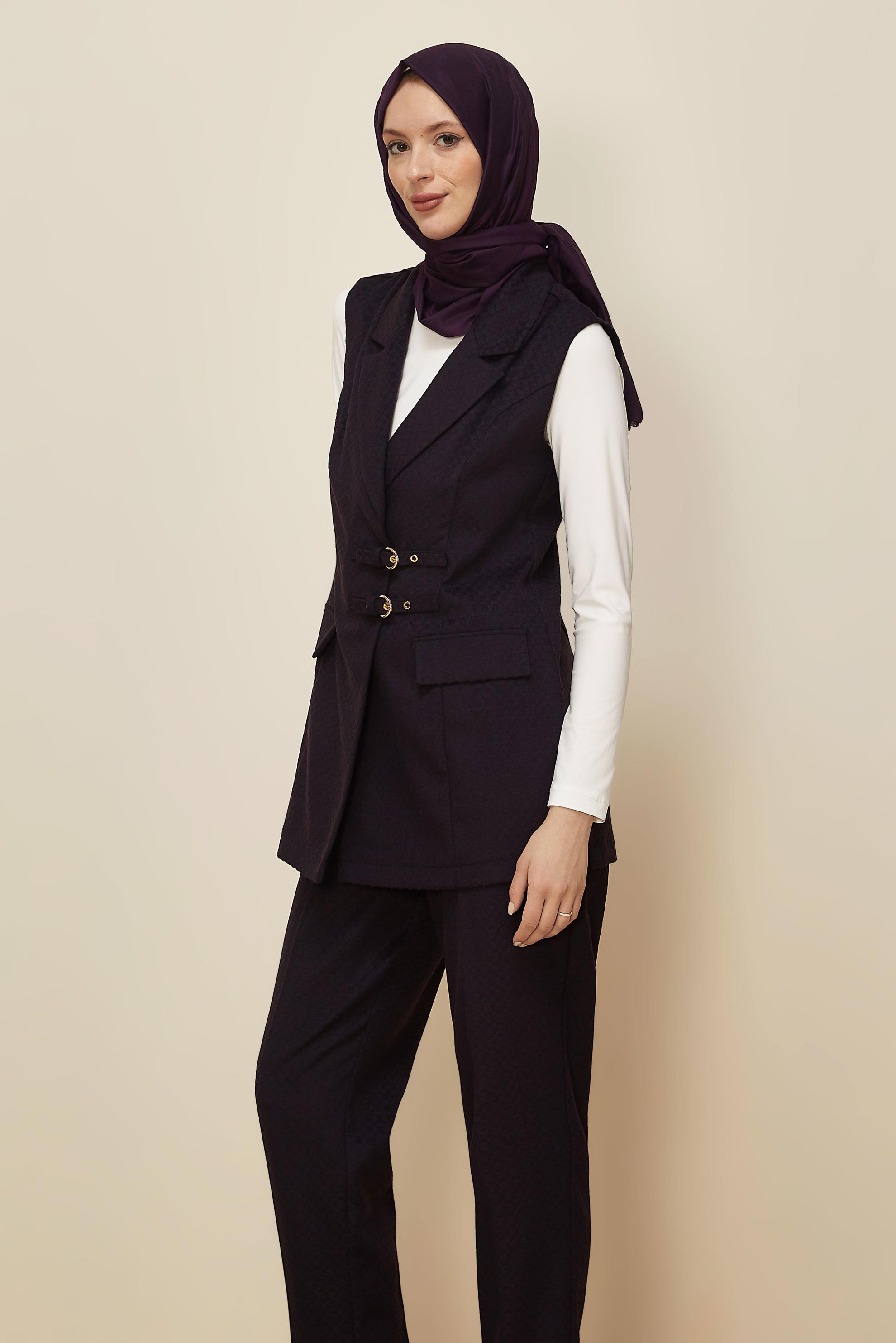 Hijab clothing NAVY BLUE DOUBLE-BREASTED PANTSUIT 46205