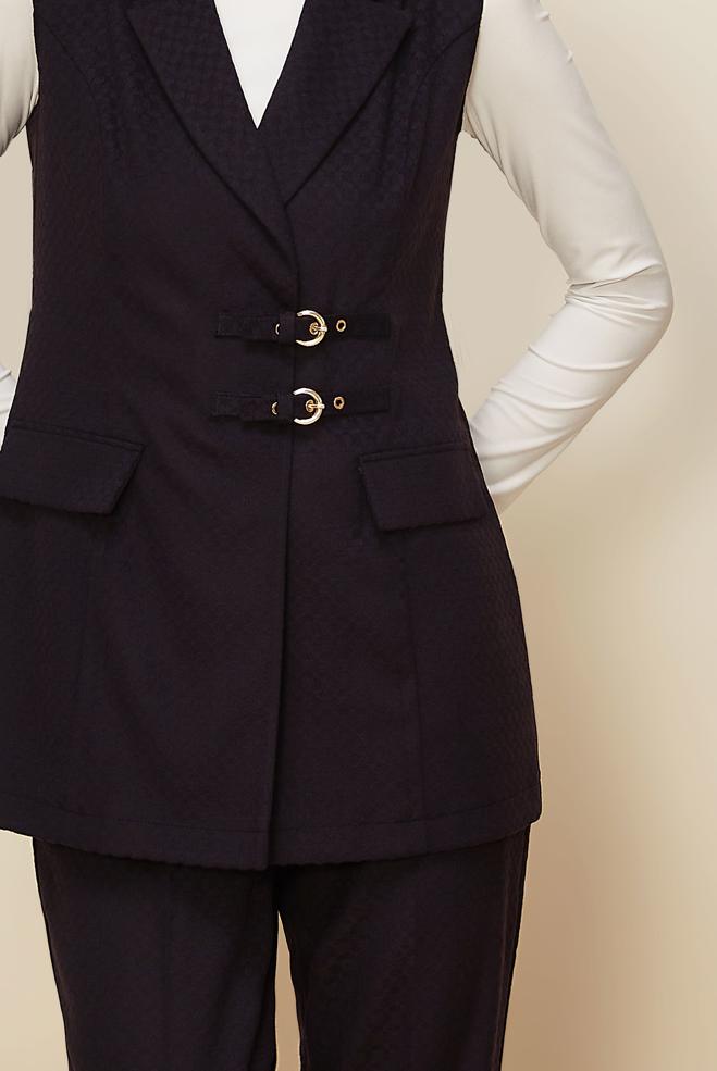 Hijab clothing NAVY BLUE DOUBLE-BREASTED PANTSUIT 46205 - ALVİNA