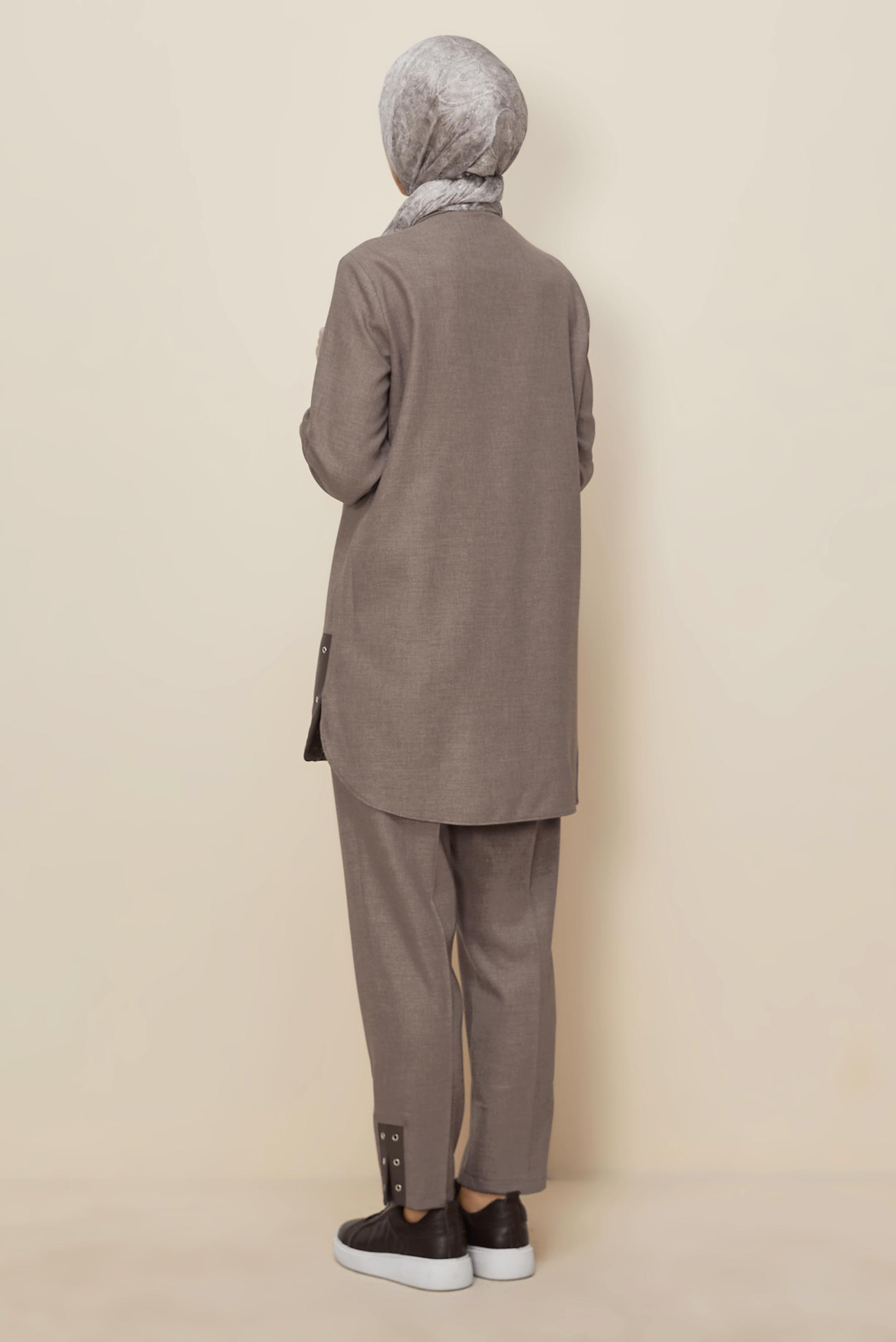 Tesettür giyim VİZON KUŞGÖZÜ DETAYLI PANTOLONLU TAKIM 46206