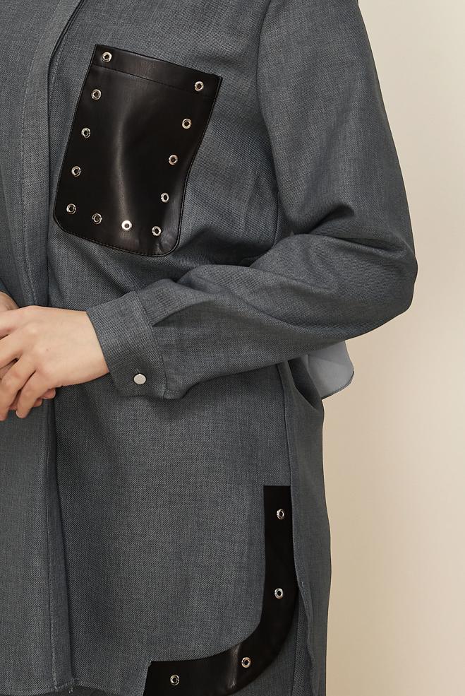 Tesettür giyim GRİ KUŞGÖZÜ DETAYLI PANTOLONLU TAKIM 46206 - ALVİNA