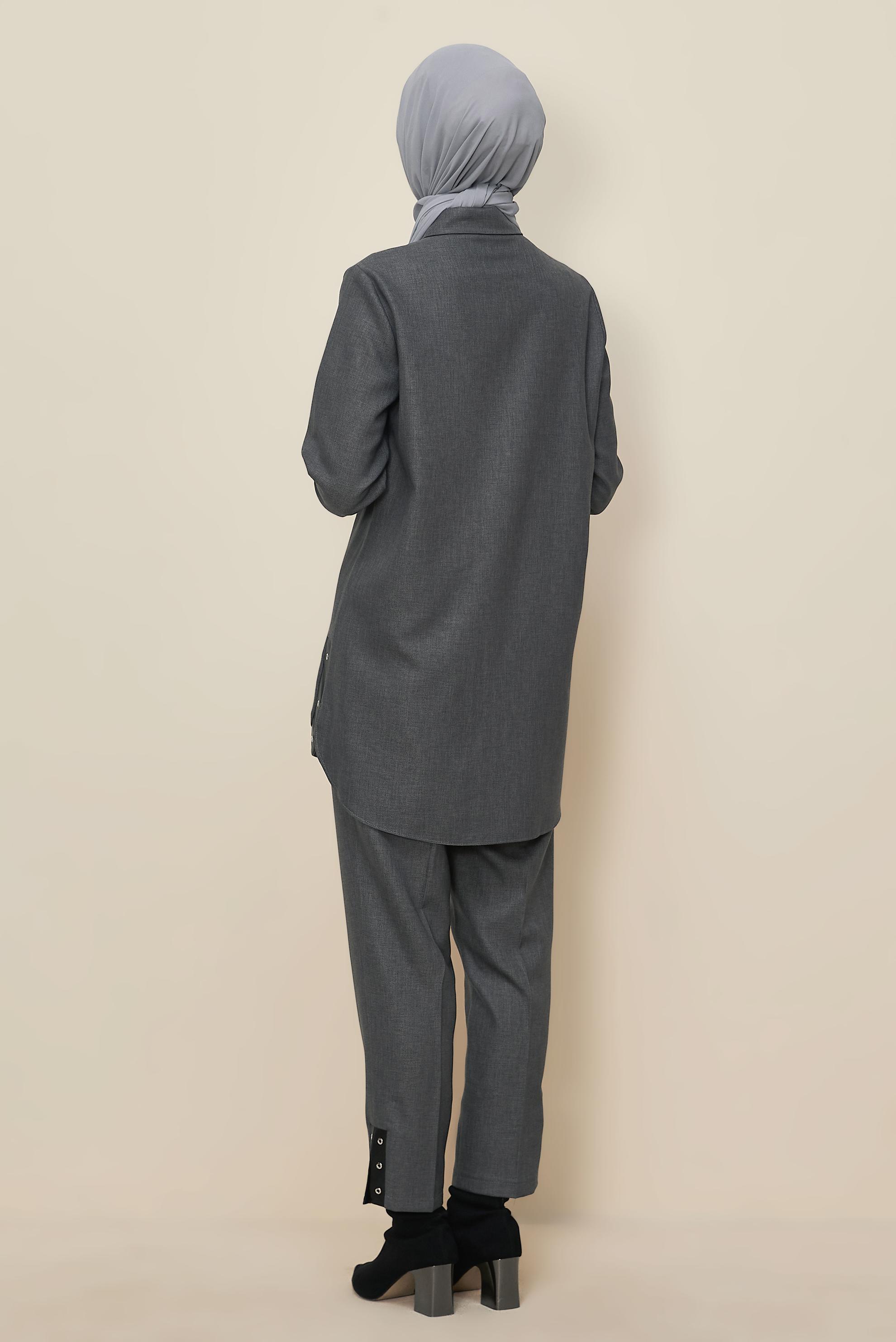 Tesettür giyim GRİ KUŞGÖZÜ DETAYLI PANTOLONLU TAKIM 46206